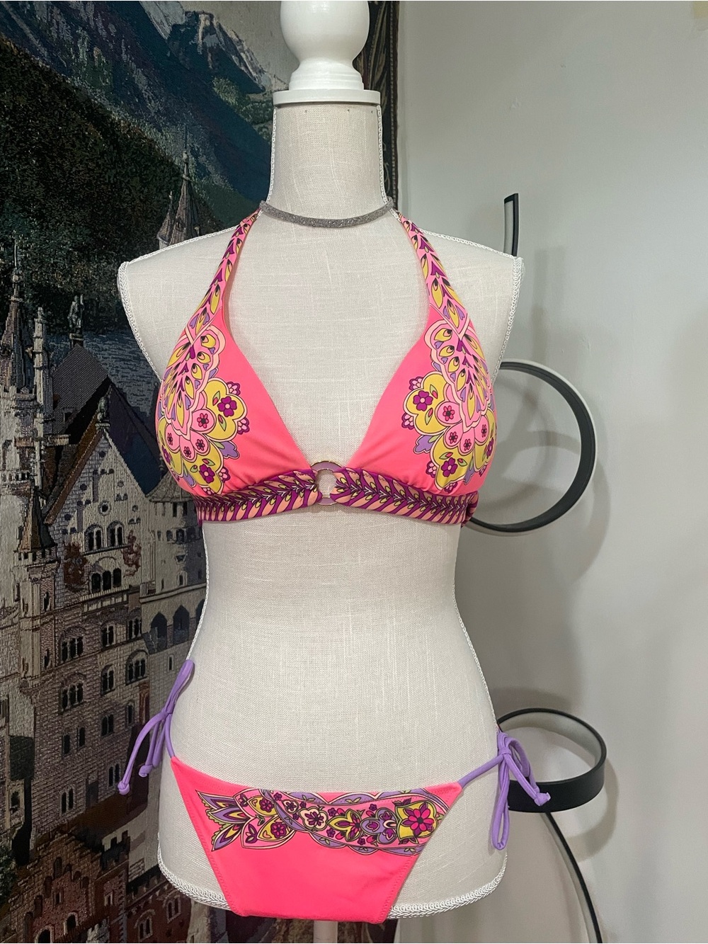 Victoria’s Secret Bombshell Pink Floral Halter Bikini Set